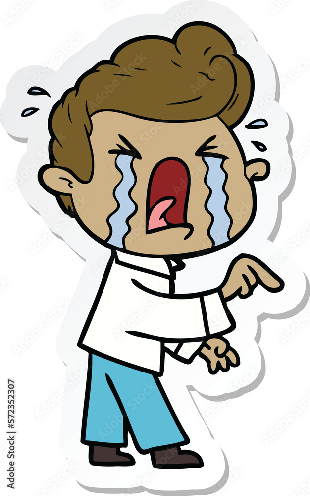 sticker of a cartoon crying man