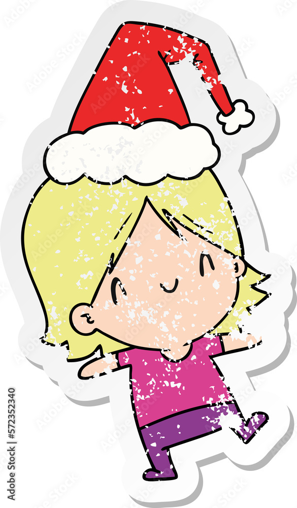 christmas distressed sticker cartoon of kawaii girl christmas distressed sticker cartoon of kawaii girl