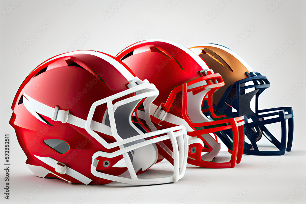 Red American Football Helmets On White Background Red American Football Helmets On White Background