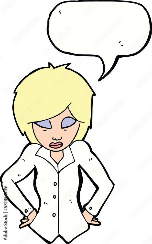 cartoon woman with hands on hips with speech bubble cartoon woman with hands on hips with speech bubble