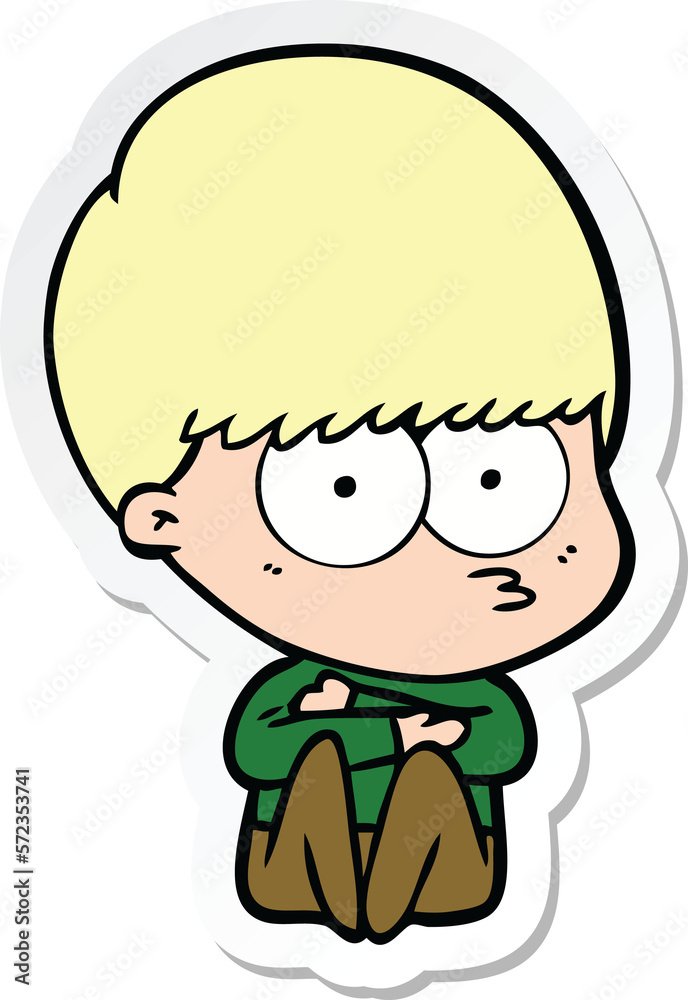 sticker of a nervous cartoon boy