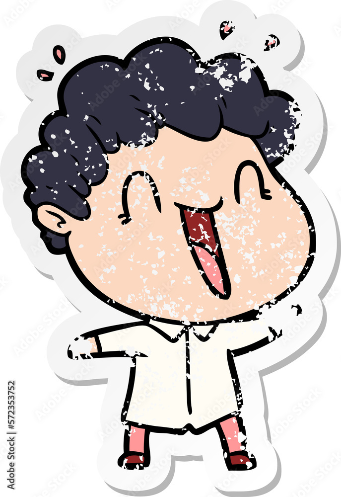 distressed sticker of a cartoon happy man distressed sticker of a cartoon happy man