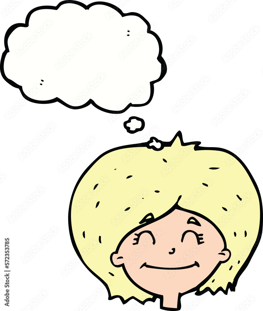 cartoon happy female face with thought bubble cartoon happy female face with thought bubble