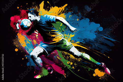 Soccer player kicks the ball. The colorful © surassawadee