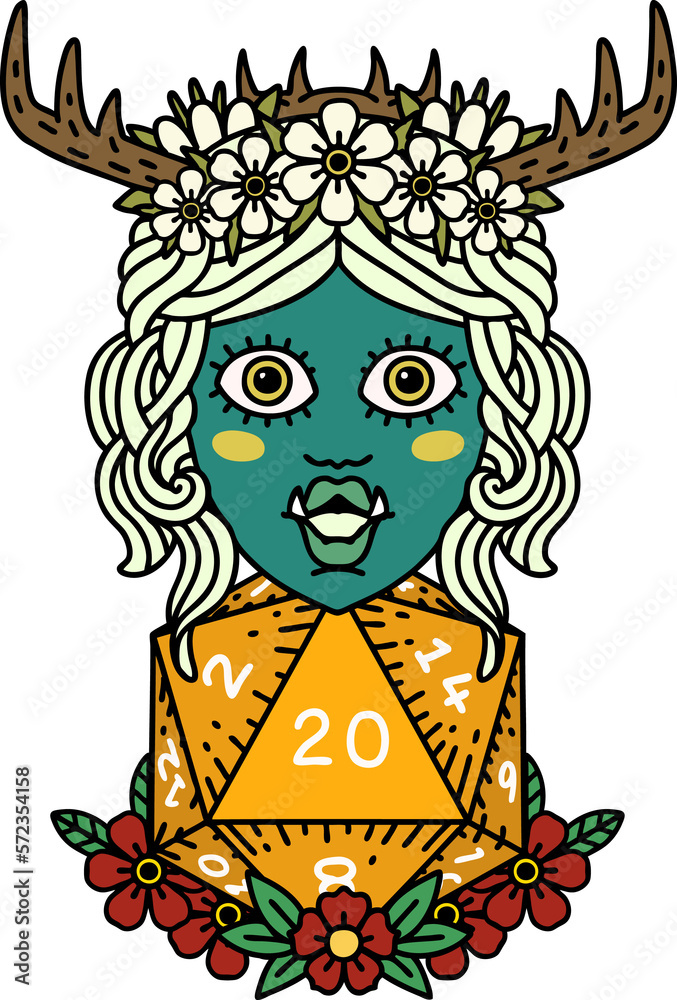half orc druid with natural twenty dice roll illustration half orc druid with natural twenty dice roll illustration