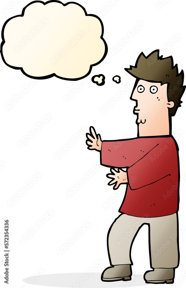 cartoon nervous man waving with thought bubble cartoon nervous man waving with thought bubble