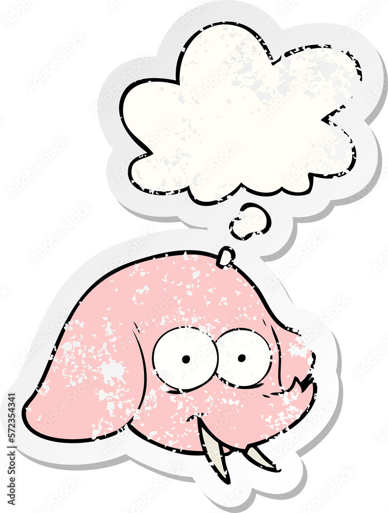 cartoon elephant face and thought bubble as a distressed worn sticker cartoon elephant face and thought bubble as a distressed worn sticker