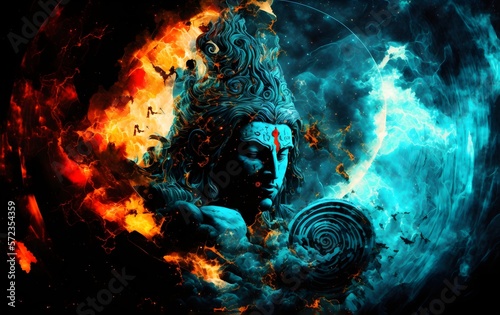 Mahashivratri. lord shiva in universe, a transcendental spiritual image against the background of the cosmos. Mahamaya. Gurudeva. electronic art. Generative AI