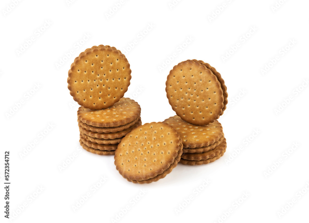 On a white background laid out two-layer cookies, close-up On a white background laid out two-layer cookies, close-up