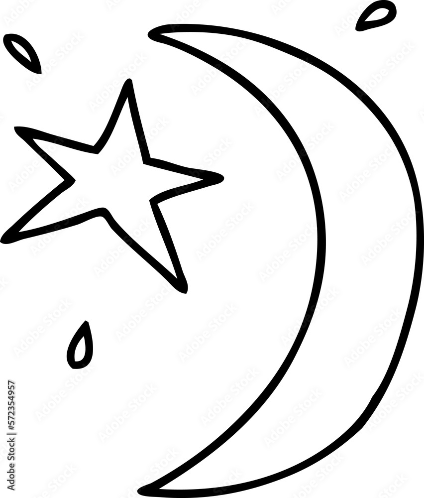 line drawing doodle of the moon and a star line drawing doodle of the moon and a star