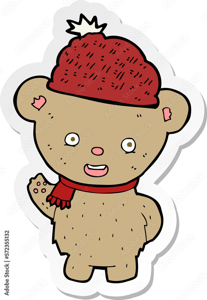 sticker of a cartoon bear in hat sticker of a cartoon bear in hat
