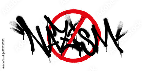 Foto Crossed out nazism sprayed font graffiti with overspray in black over white