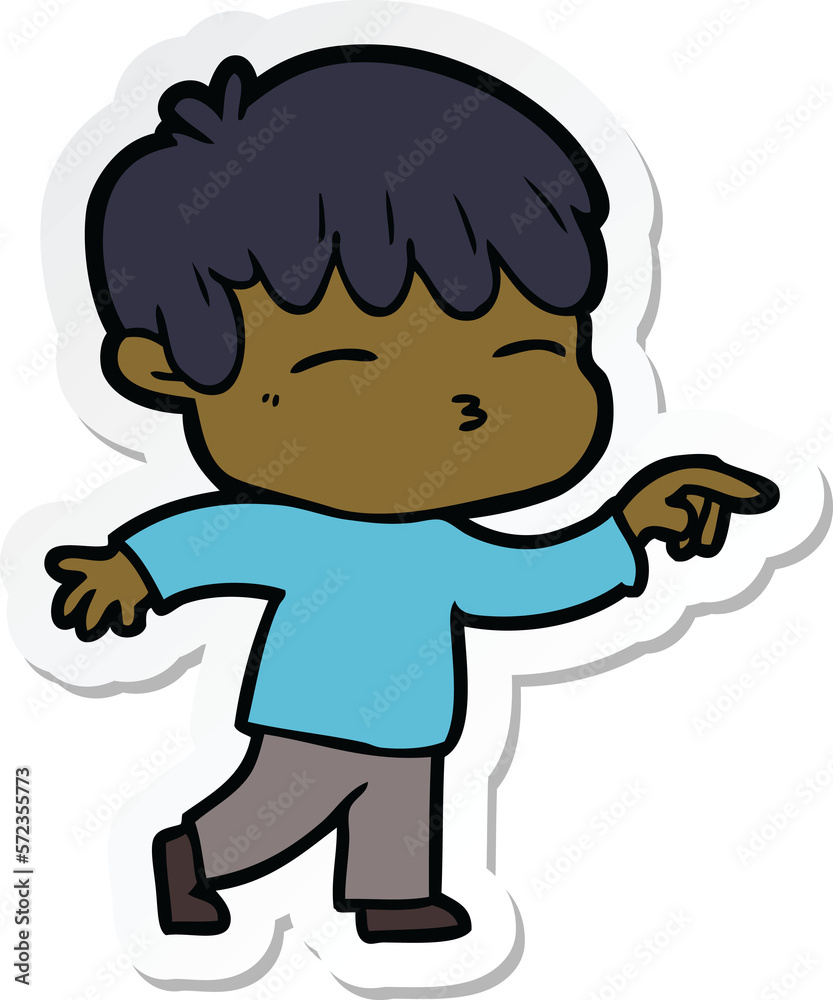 sticker of a cartoon curious boy sticker of a cartoon curious boy