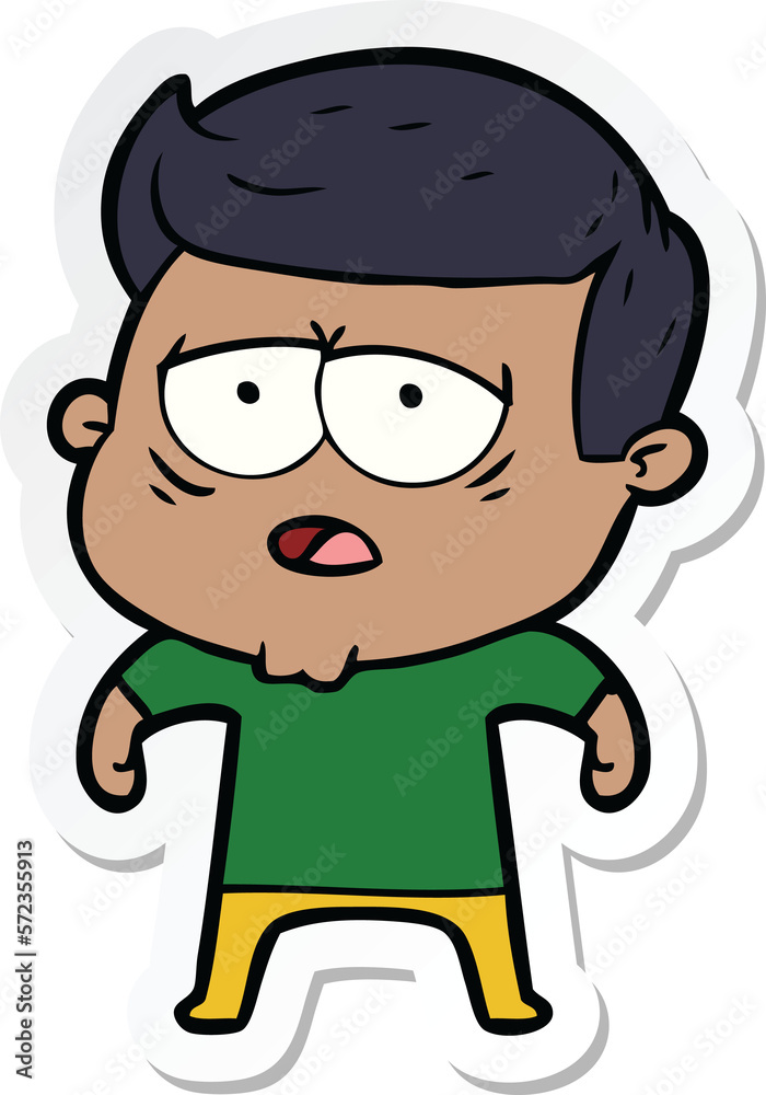 sticker of a cartoon tired man