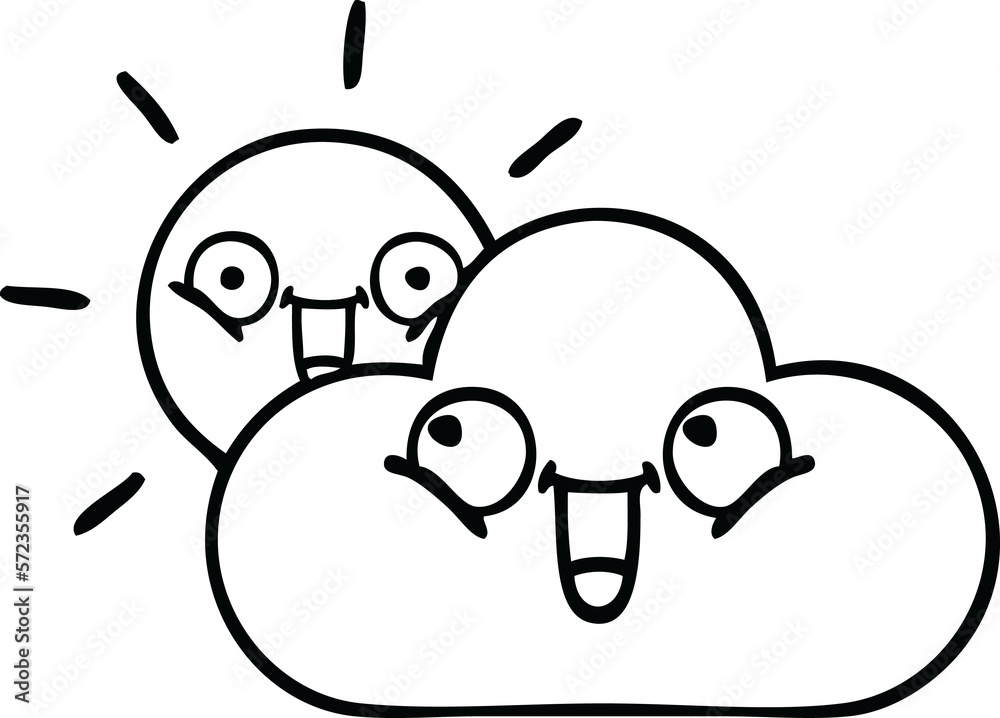 Obraz premium line drawing cartoon storm cloud and sun