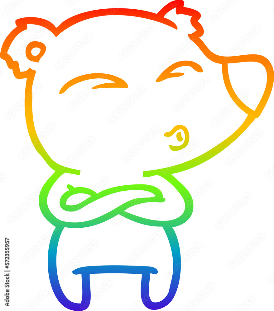 Obraz premium rainbow gradient line drawing cartoon whistling bear