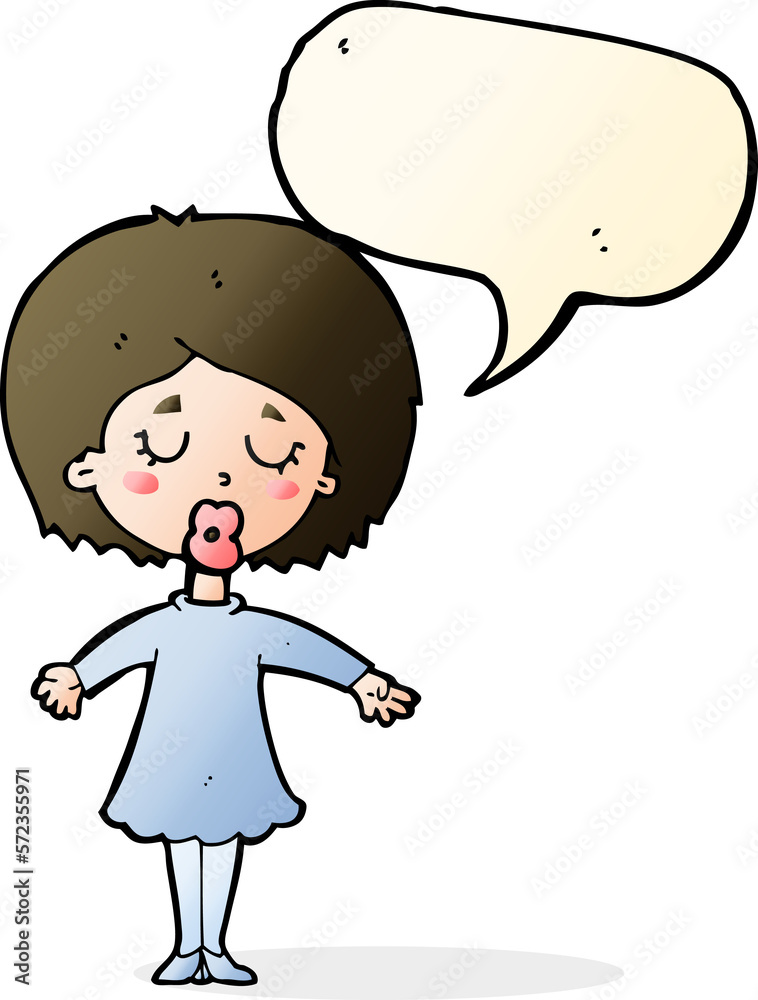 Obraz premium cartoon woman in dress with speech bubble