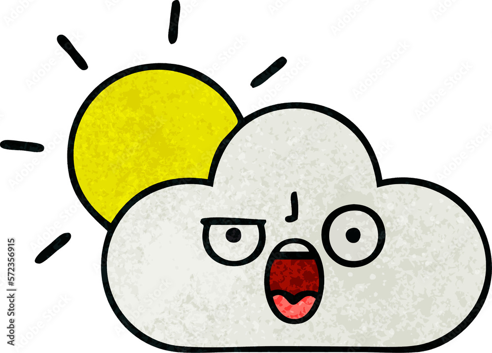 retro grunge texture cartoon sun and cloud retro grunge texture cartoon sun and cloud