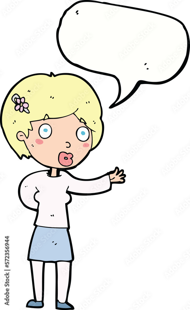 cartoon waving woman with speech bubble cartoon waving woman with speech bubble