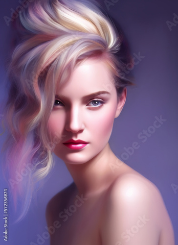 Painting of a beautiful woman's face, Portrait of a beautiful woman.