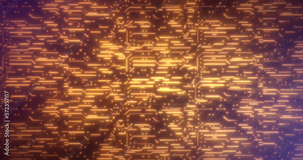 Abstract background of yellow gold computer circuit boards digital hi-tech futuristic of lines and dots