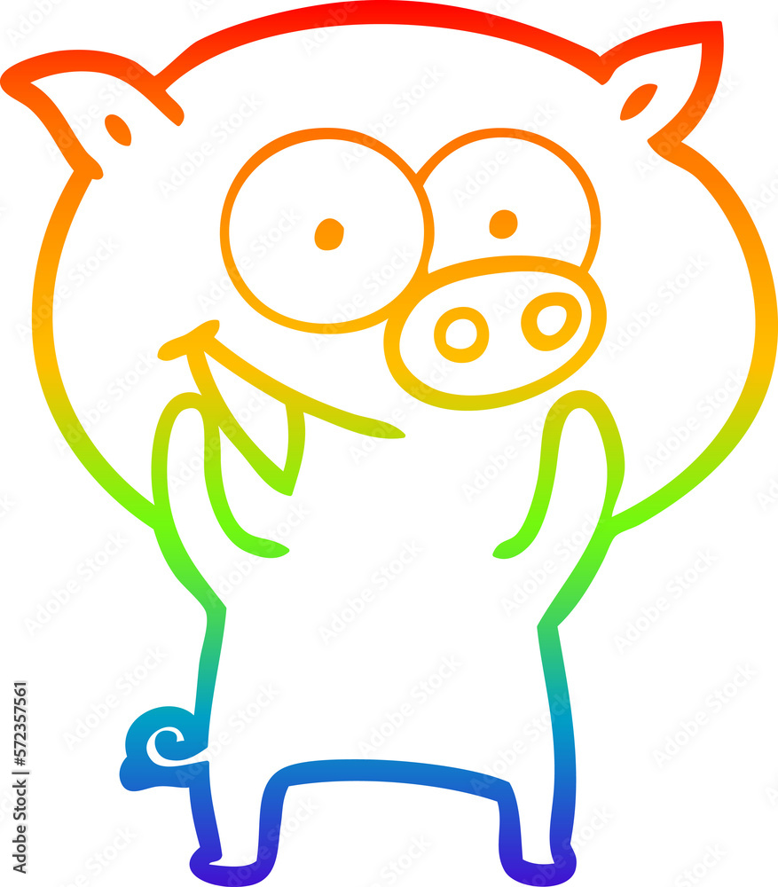 Obraz premium rainbow gradient line drawing cheerful pig cartoon