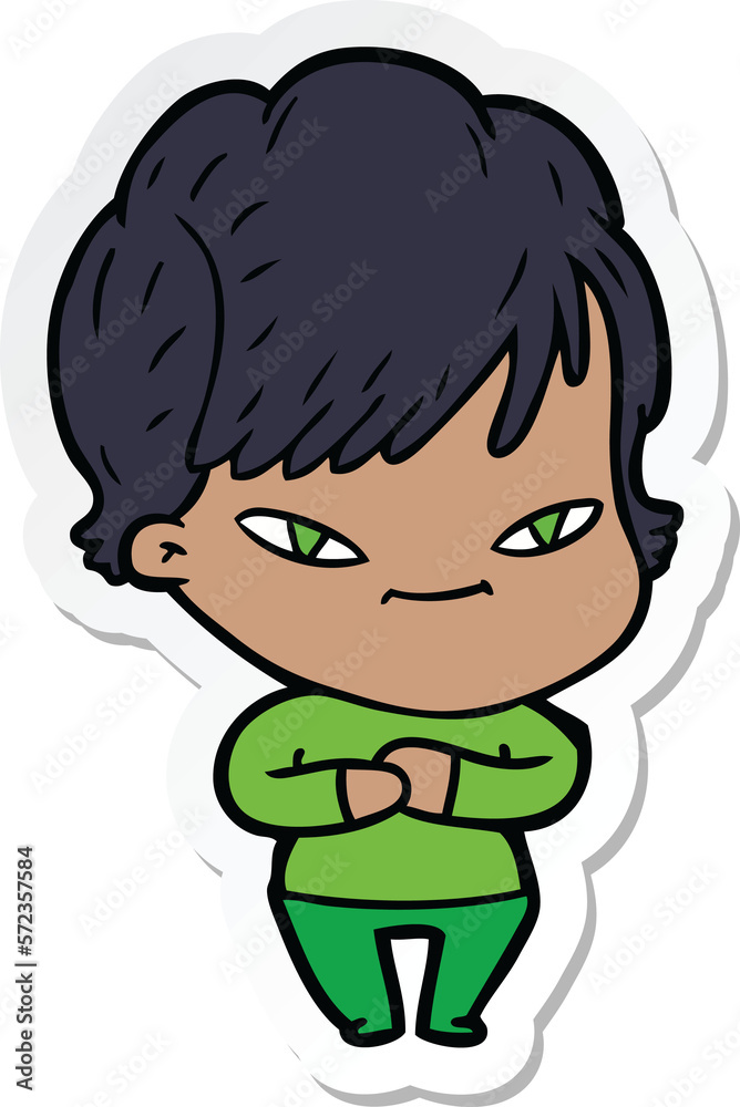 sticker of a cartoon happy woman sticker of a cartoon happy woman