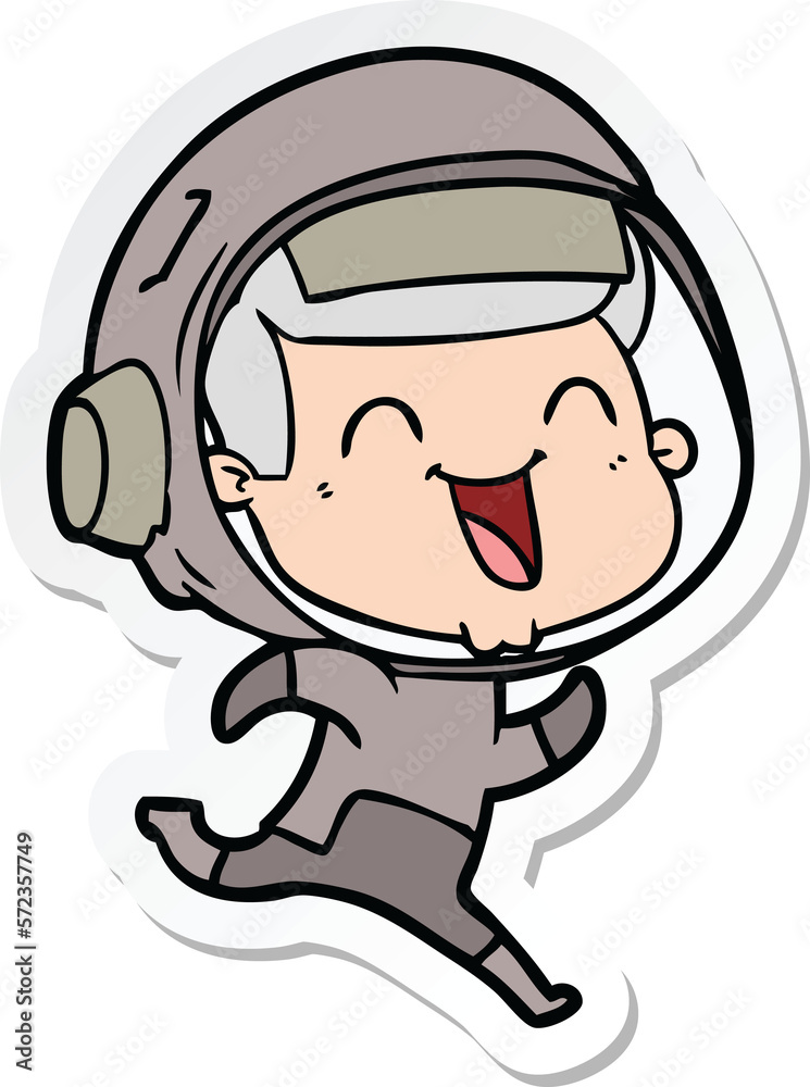 sticker of a happy cartoon astronaut