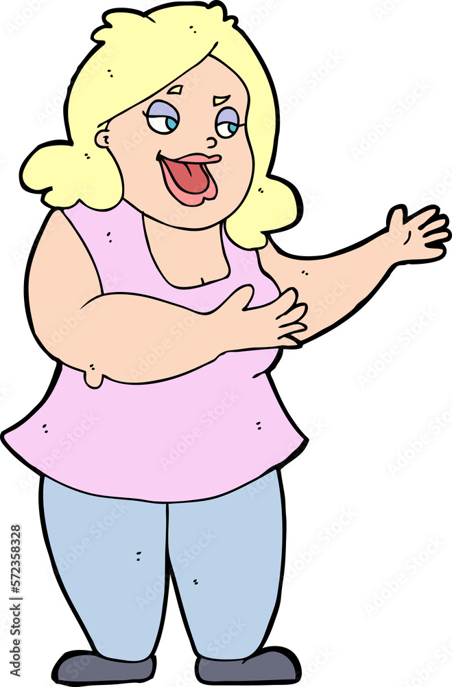 cartoon happy fat woman
