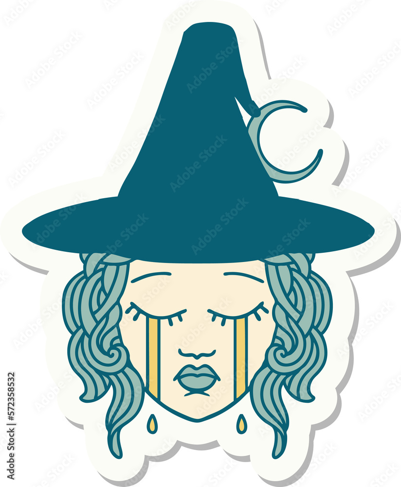 crying human witch character sticker crying human witch character sticker