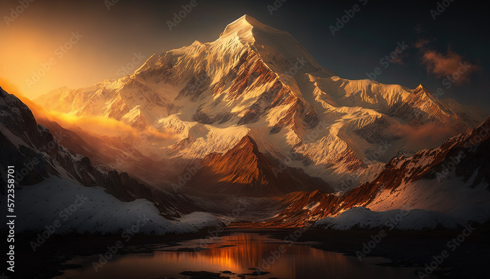 Mountain, Peak, Himalaya, Everest, Generative AI, Illustration