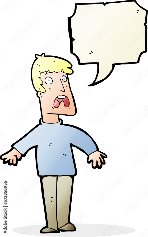 cartoon terrified man with speech bubble