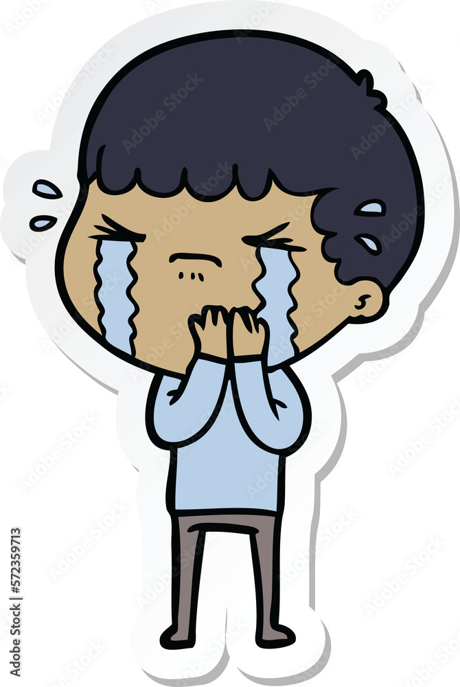 sticker of a cartoon man crying