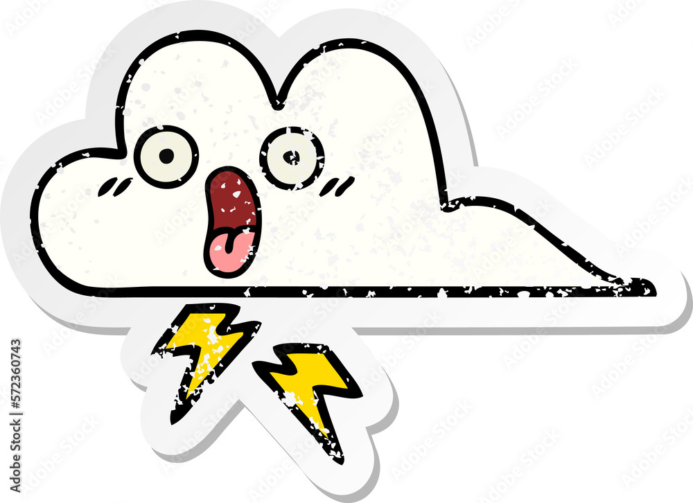 distressed sticker of a cute cartoon thunder cloud distressed sticker of a cute cartoon thunder cloud