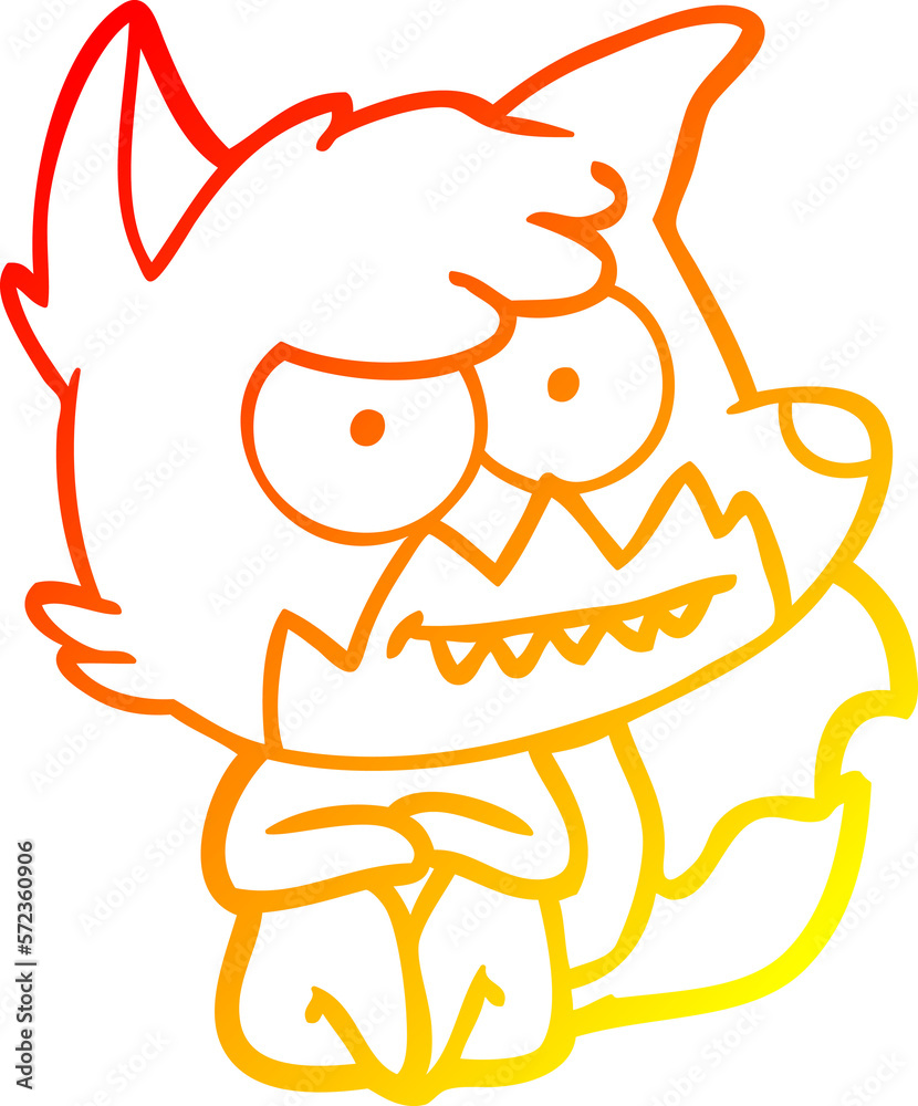 warm gradient line drawing cartoon grinning fox sitting