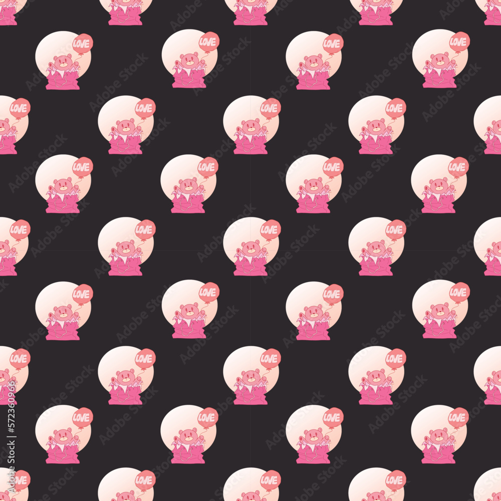 Vector seamless pattern of a cute cartoon bear on a dark background. Texture for wallpaper, fabric, wrapping paper, etc.