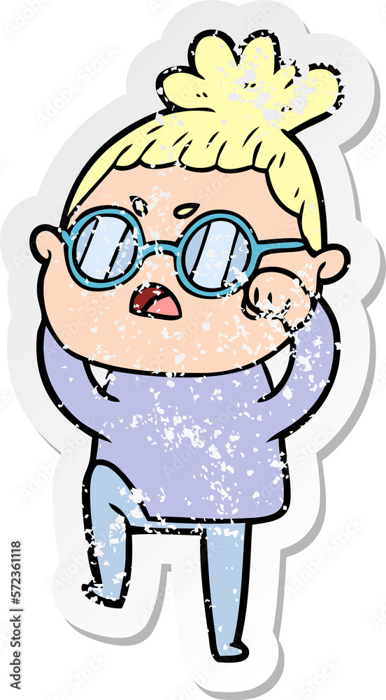 distressed sticker of a cartoon annoyed woman