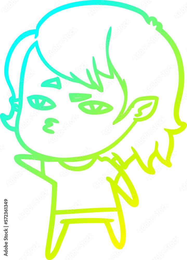 cold gradient line drawing cartoon vampire girl