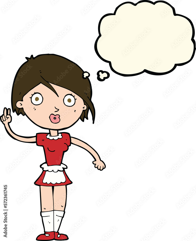 cartoon waitress making hand gesture with thought bubble cartoon waitress making hand gesture with thought bubble