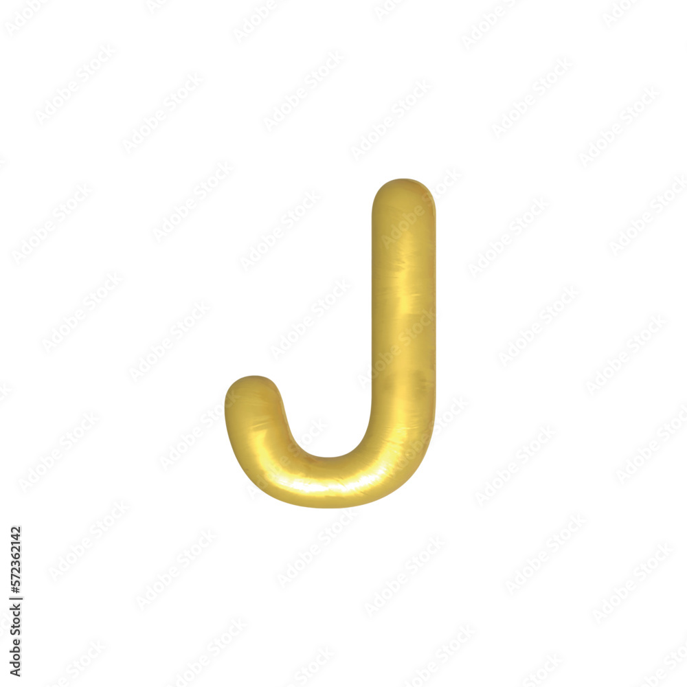 J gold isolated alphabet letters. Gold yellow metallic letter. Alphabetical font. Foil symbol. Bright metallic 3D, realistic vector illustration