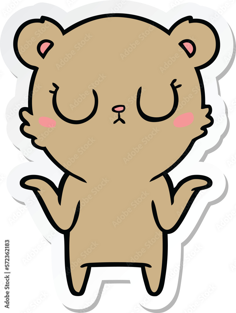 sticker of a peaceful cartoon bear shrugging sticker of a peaceful cartoon bear shrugging