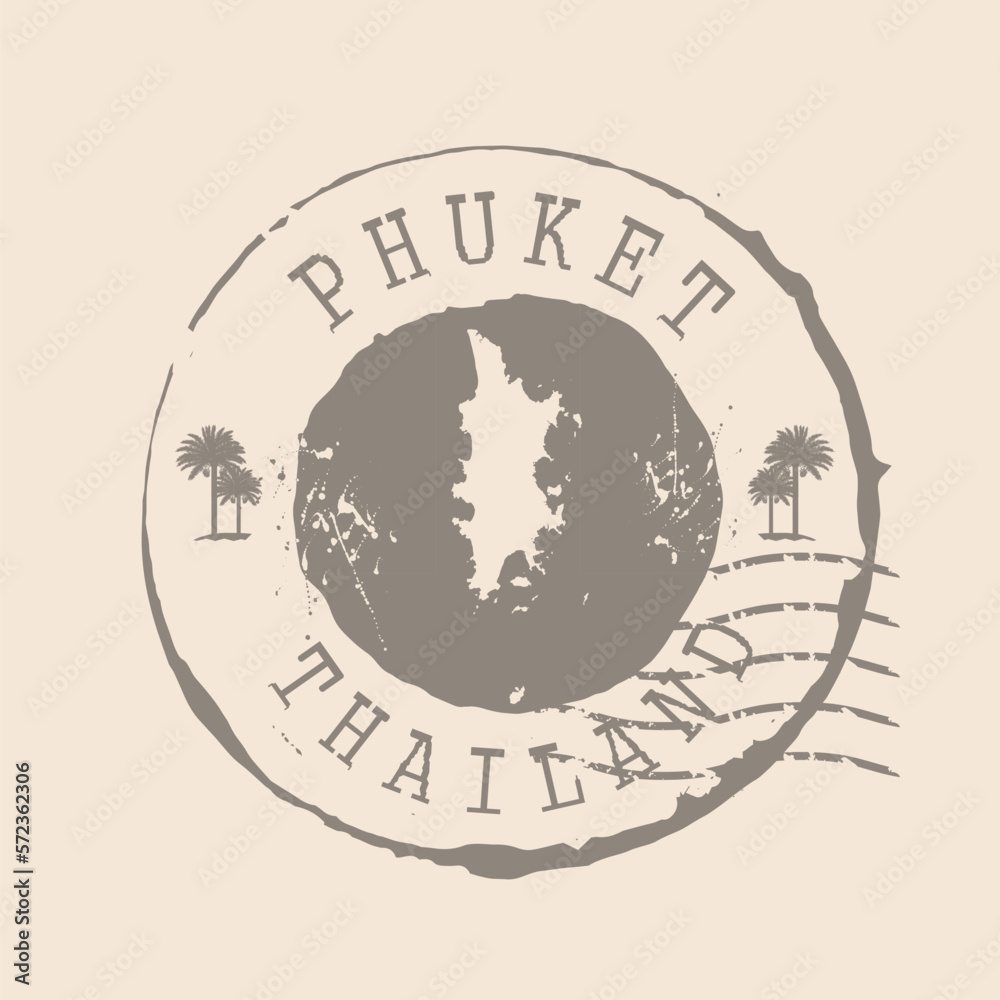 Fototapeta premium Stamp Postal of Phuket . Map Silhouette rubber Seal. Design Retro Travel. Seal Map Phuket of Thailand grunge for your design. EPS10