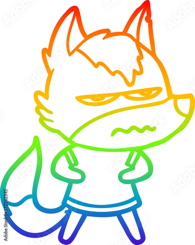 rainbow gradient line drawing cartoon annoyed wolf