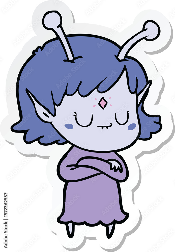sticker of a cartoon alien girl sticker of a cartoon alien girl