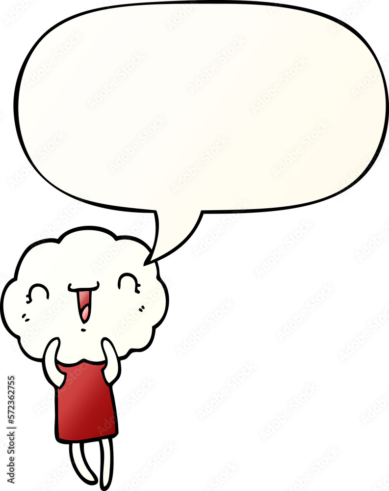 cute cartoon cloud head creature and speech bubble in smooth gradient style cute cartoon cloud head creature and speech bubble in smooth gradient style