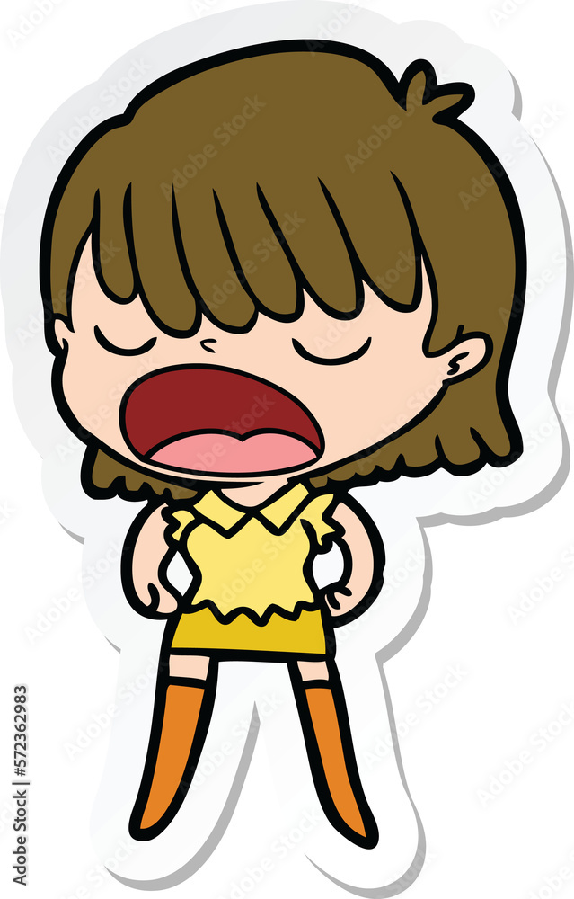 sticker of a cartoon woman talking loudly sticker of a cartoon woman talking loudly