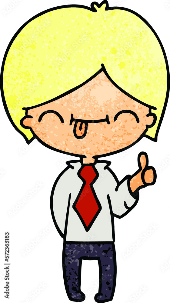textured cartoon of boy with thumb up textured cartoon of boy with thumb up