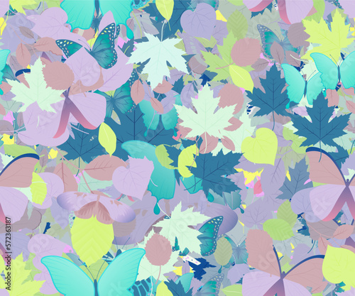 Background pattern abstract design texture. Seamless. Theme is about greenery, spring, exotic, summer, drawing, decoration, maple, graphic, delicate, nature, ornate, Monarch, garden, various