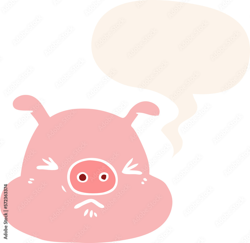 cartoon angry pig face and speech bubble in retro style cartoon angry pig face and speech bubble in retro style