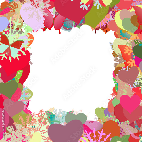 Background pattern abstract design texture. Border frame, transparent background. Theme is about hearts, Red Admiral, nature, wild, weather, tropical, exotic, snowflake, relations, vector